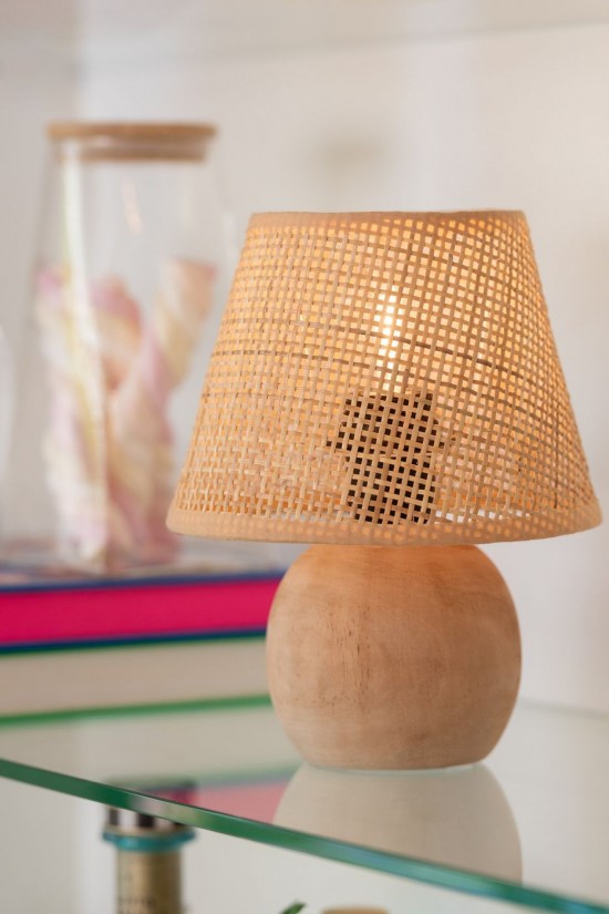 Jline Lámpara Led Madera Trenzada Metal Natural.