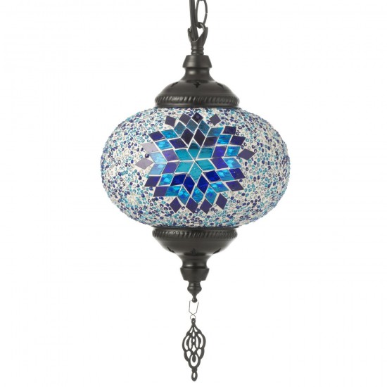 Jline Hanglamp Mozaiek Glas Metaal Blauw Small.