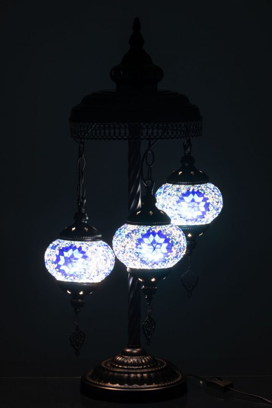 J Line Ampoules Jolipa Lampe Mosaique 3 Ampoules Verre Metal Bleu.