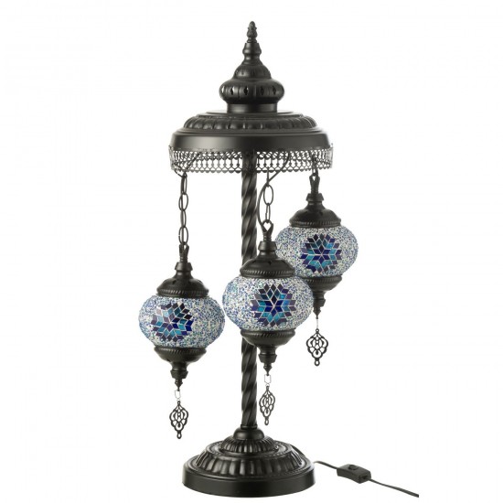 J Line Lamp Mozaiek 3 Gloeilampen Glas Metaal Blauw lampen JO54123.