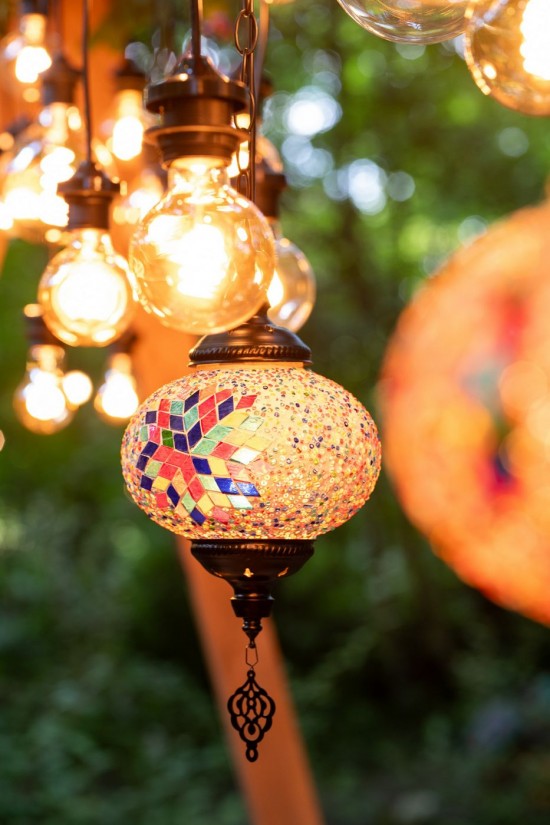 Jline Glass Metal Orange Mosaic Suspension Lamp Small.