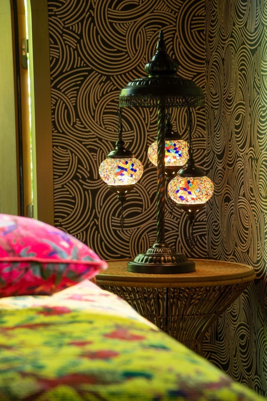 Jline Lampara Mosaico 3 Bombillas Cristal Metal Naranja.