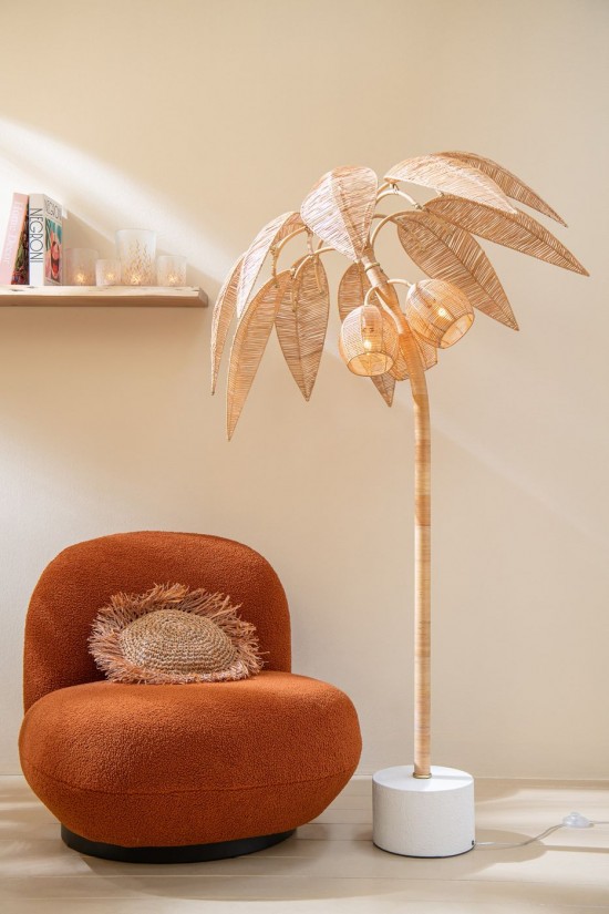 Jline Lámpara De Pie Coco Caña Natura Grande.