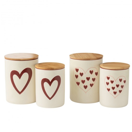 J Line pots a de provision Jolipa Pots Cœurs Porcelaine Blanc Rouge Large Assortiment De 2.