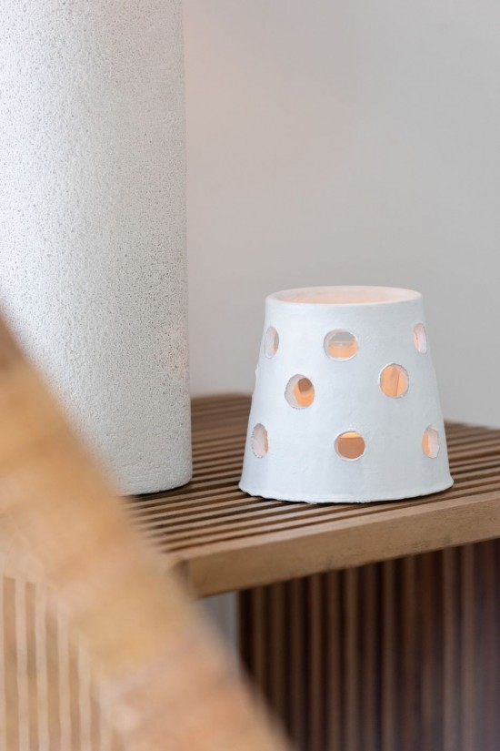 Jline Portavelas Ibiza Estrecho Arcilla Vidrio Blanco.