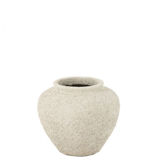 J Line Flowerpot Antique Round Cement White bloempotten bloemvaas bloemvazen bloemenvaas bloemenvazen siervaas siervazen bloem JO54558.