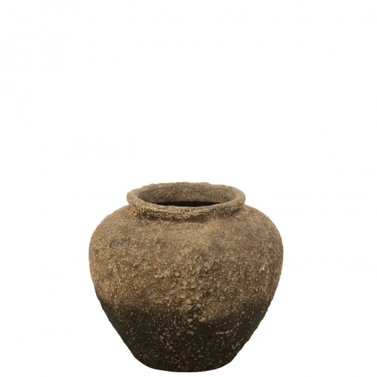 J Line Flowerpot Antique Round Cement Brown Black bloempotten bloemvaas bloemvazen bloemenvaas bloemenvazen siervaas siervazen JO54570.