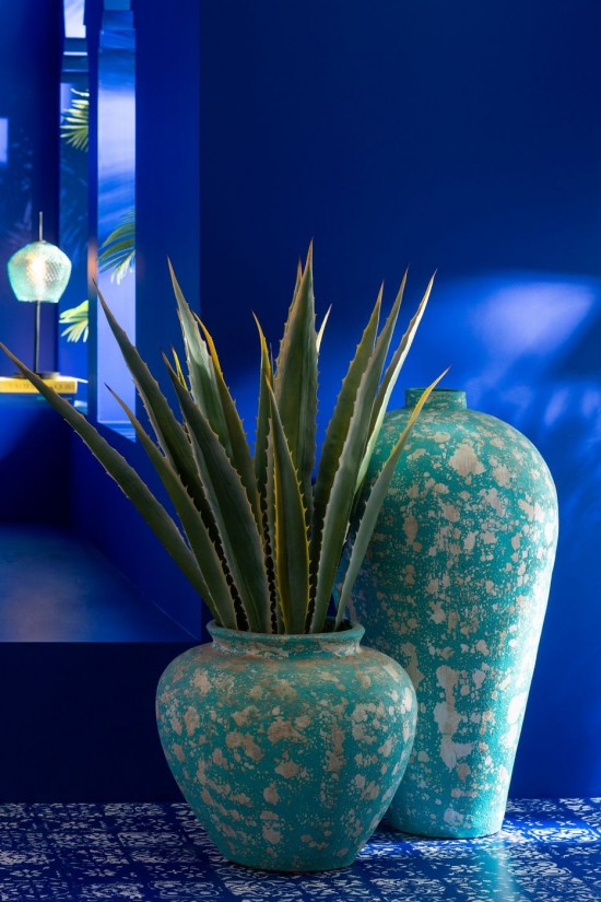 Jline Flowerpot Antique Round Cement Azur.