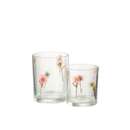 Jline Windlicht Peggy Bloemen Glas Large.