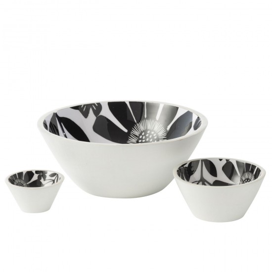 J Line bols Jolipa Bol Motif Floral Bois De Manguier Noir Blanc Large.