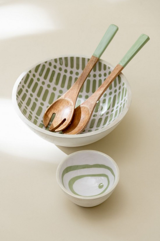 J Line Ciotola Legno Di Mango Verde Bianco Small Assortimento Di 2 Bol Madera De Mango Verde Blanco Surtido Pequeño De 2.