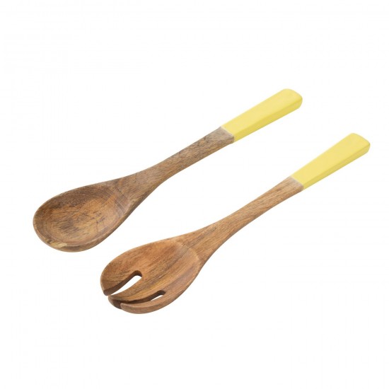 J Line Set Van 2 Keukengerei Mangohout Geel Naturel serviesseries Serviezen JO54844.