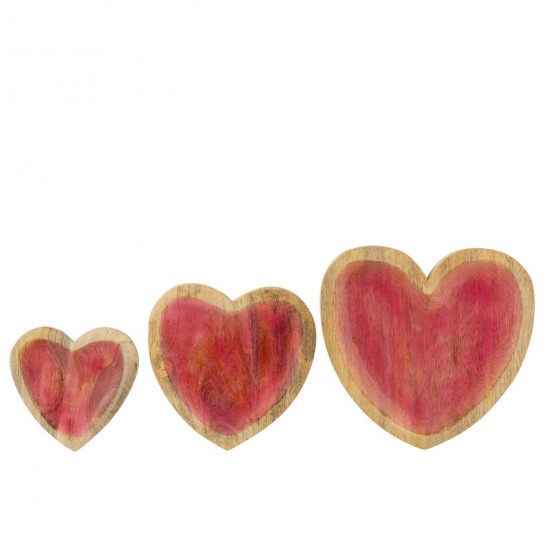J Line plats Jolipa Set 3 Plat Coeur Bois De Manguier Rose.