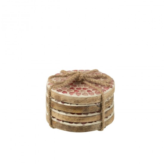 Jline Set Van 4 Onderzetters Hart Mozaiek Mango Hout Roze.