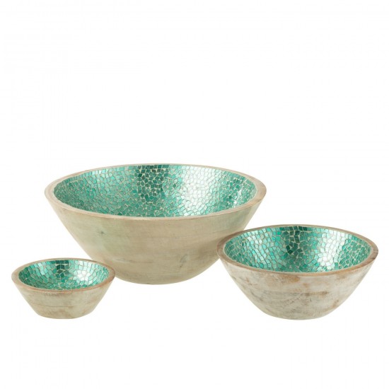 J Line bols Jolipa Bol Mosaique Bois De Manguier Vert Large.