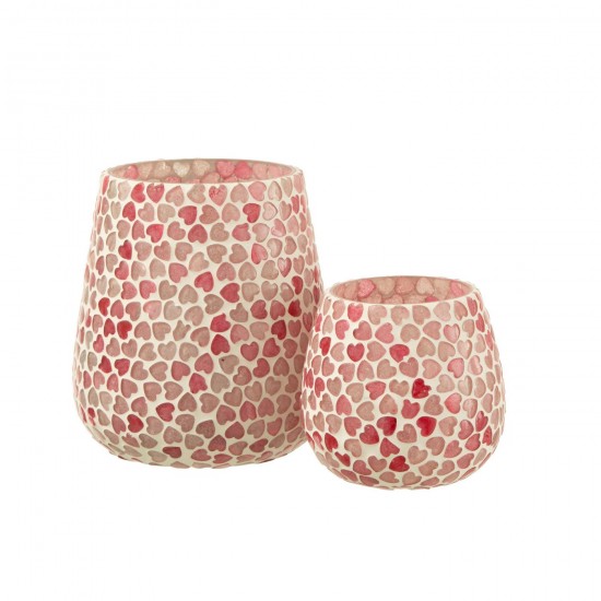 Jline Theelichthouder Hart Mozaiek Glas Roze Large.