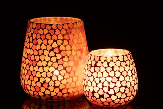 Jline Teelichthalter Herz Mosaik Glas Rosa Large t lichthalter teelichtleuchter teelichte.