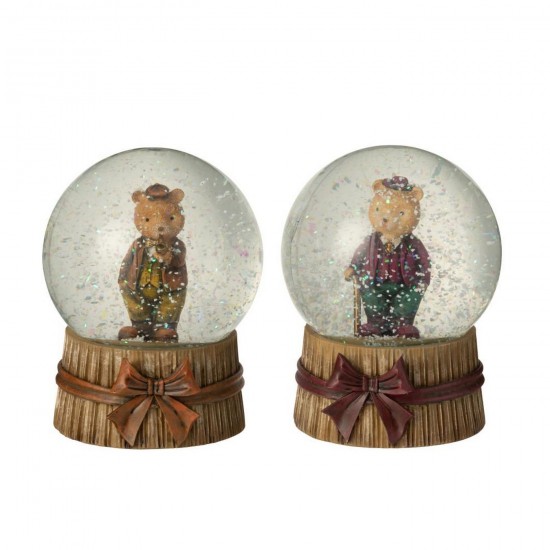 J Line Waterbol Beer Steen Meerkleurig L10xB10xH13 cm sneeuwtjes waterballen JO55031.