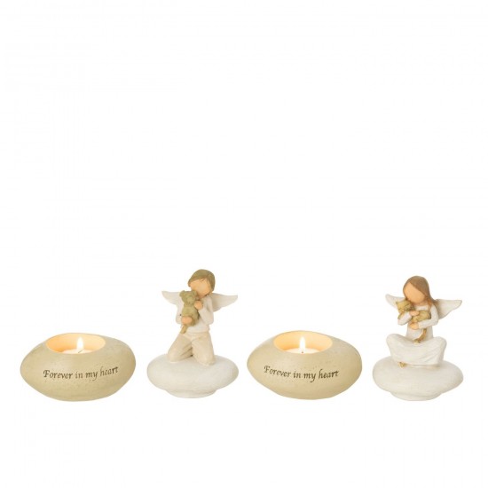 J Line anges statuettes Jolipa Ange Photophore Pierre Beige Blanc Assortiment De 2.