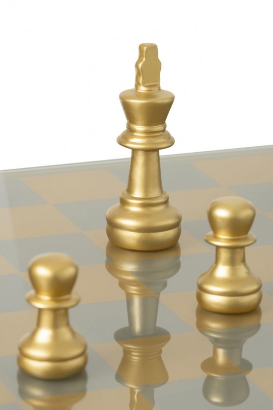 J Line Schaakspel Plateay Polyresin Goudkleurig.