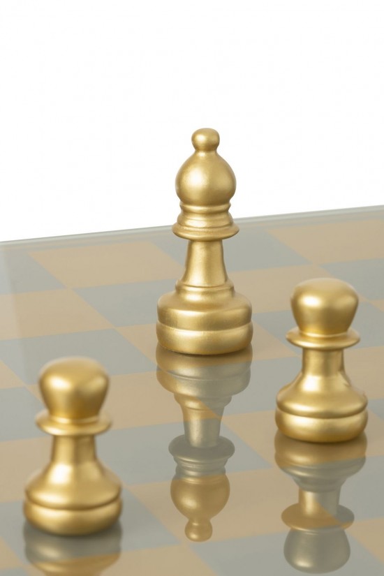 J Line Schaakspel Plateay Polyresin Goudkleurig L61xB61xH13 cm schaakborden JO55041.