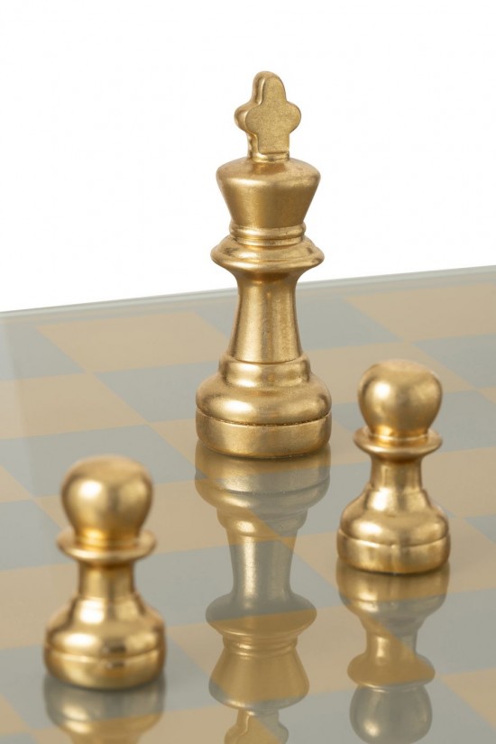 J Line Chess Set Board Polyresin Gold Colored chessboards in wood.