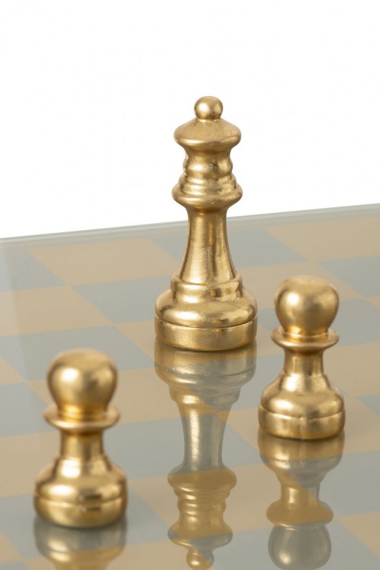 Jline Schach Set Brett Polyresin Goldfarben schachbretter holz.