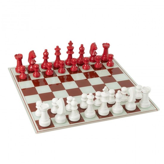 J Line Schaakspel Plateay Polyresin Wit Kerstrood L61xB61xH13 cm schaakborden JO55043.