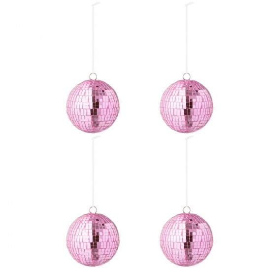 J Line Doos Van 4 Kerstbal Spiegel Glas Roze Large L11xB11xH11 cm kerstballen kerstbollen JO55123.