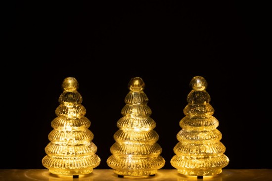 J Line hivers Jolipa Boite De 3 Arbre Led Cotelé Verre Argenté.