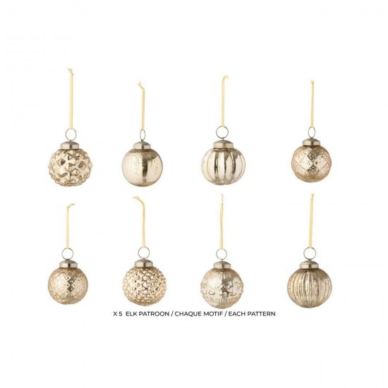 J Line Doos Van 40 Kerstbal 8 Patronen Glas Goudkleurig L6xB6xH6 cm kerstballen kerstbollen JO55186.