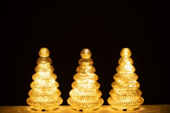 J Line hivers Jolipa Boite De 3 Arbre Led Cotelé Verre Doré.