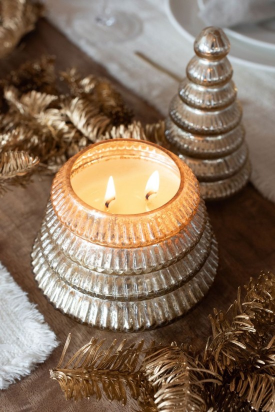 J Line Candela Profumata Albero A Costa Vetro Oro Small Vela Perfumada Árbol Acanalado Vidrio Dorado Small.