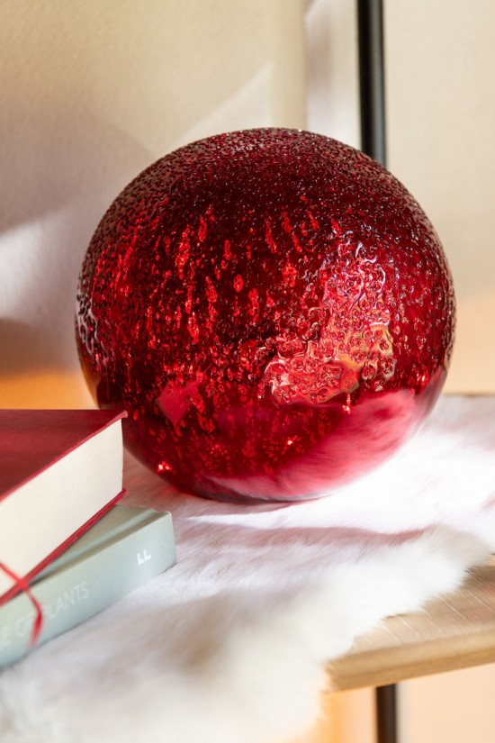 J Line Palla Led Screpolato Vetro Rosso Natale Small Bola Led Crepitante Vidrio Rojo Navidad Small.