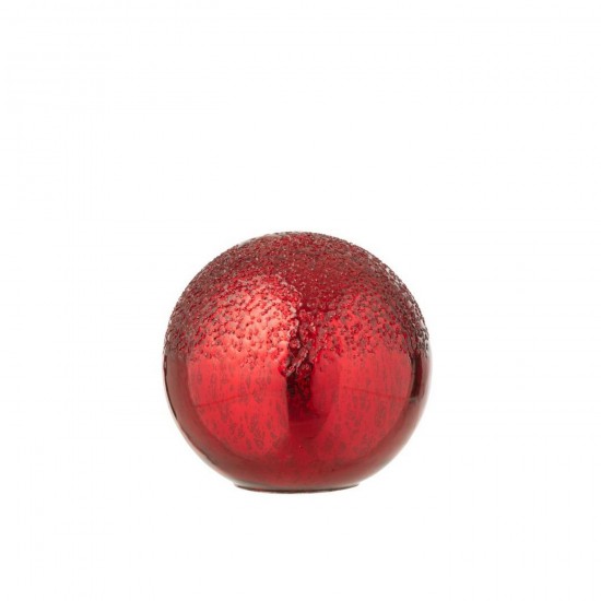 J Line Bal Led Gekraakt Glas Kerstrood Small L16xB16xH15 cm JO55213.