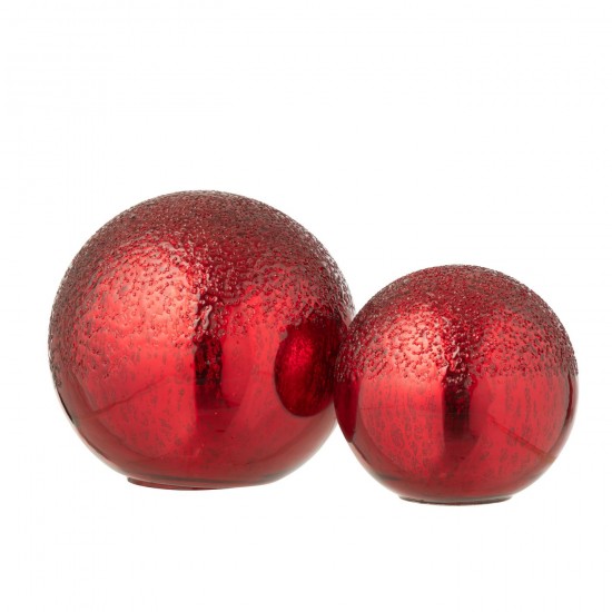 Jline Bal Led Gekraakt Glas Kerstrood Large.