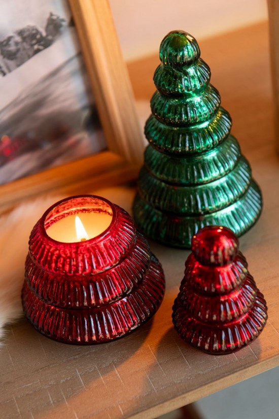 Jline Vela Perfumada Árbol Acanalado Vidrio Rojo Navidad Large.