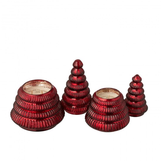 J Line vases Jolipa Bougie Parfumée Arbre Cotelé Verre Rouge Noël Large.