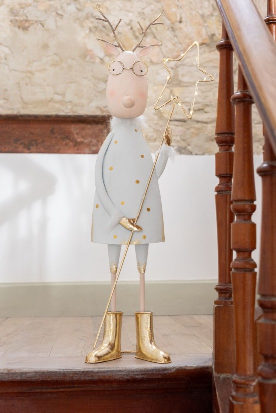 J Line Renna Led Albero Stella Ferro Oro Bianco Assortimento Di 2 Reno Led Árbol Estrella Plancha Dorado Blanco Surtido De 2.