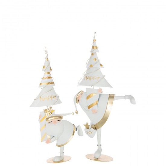 J Line Santa Claus Led Tree Iron Gold Colored White Large santa clauses.