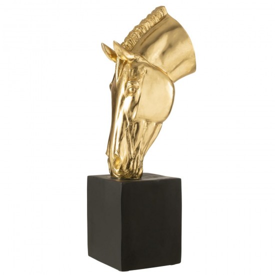 J Line Paard Op Voet Magnesiumoxide Goudkleurig Zwart Large L39xB27xH95 cm paarden paardjes JO55305.