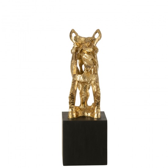 Jline Paard Op Voet Polyresin Goudkleurig Zwart Large.