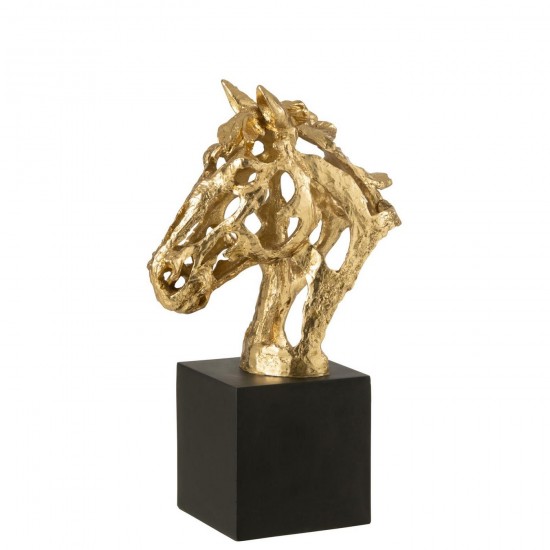 J Line Paard Op Voet Polyresin Goudkleurig Zwart Large L22xB14xH40 cm paarden paardjes JO55307.