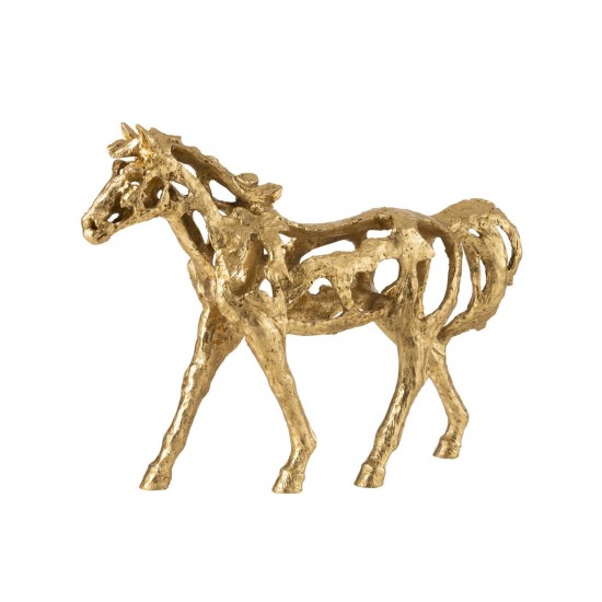 Jline Paard Rennen Polyresin Goudkleurig Large.