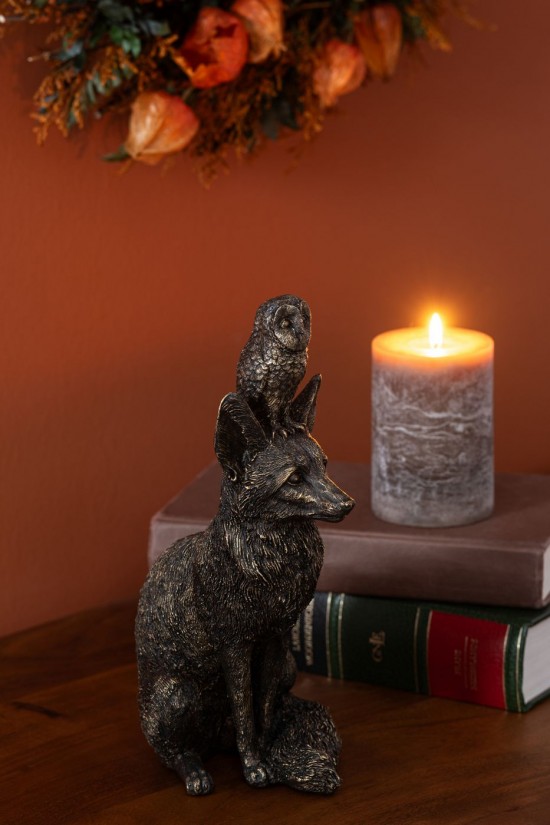 J Line Volpe Gufo Poliresina Bronzo Zorro Búho Poliresina Bronce.