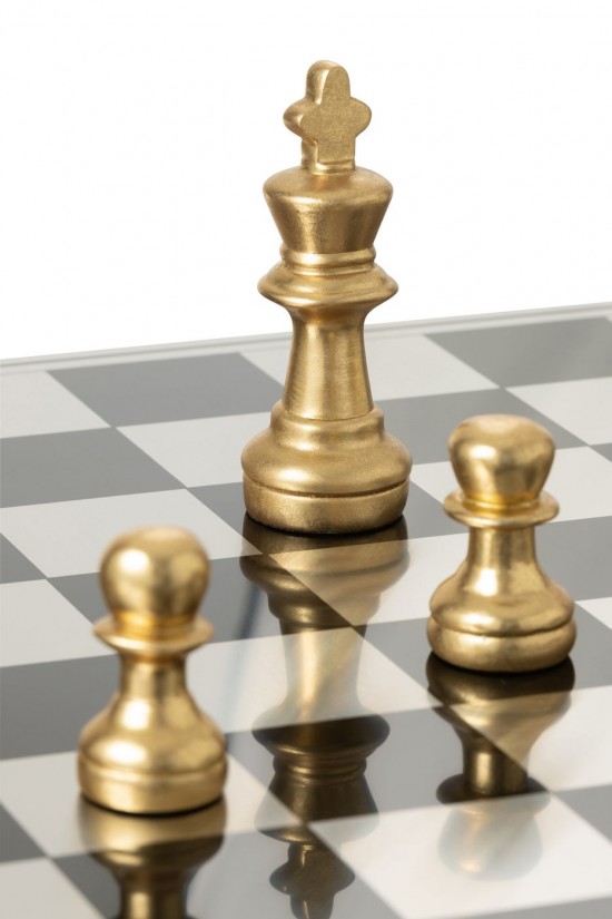 J Line Schaakspel Plateay Polyresin Goudkleurig Zwart.