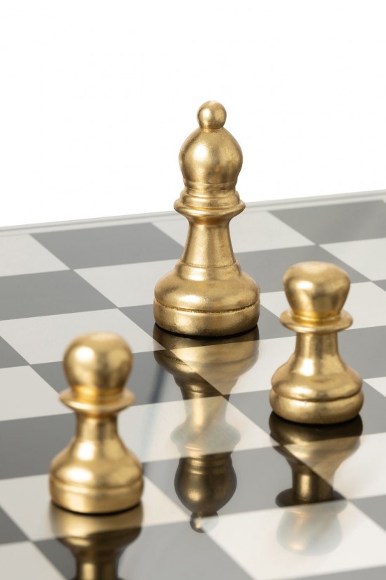 J Line Schaakspel Plateay Polyresin Goudkleurig Zwart L61xB61xH14 cm schaakborden JO55333.