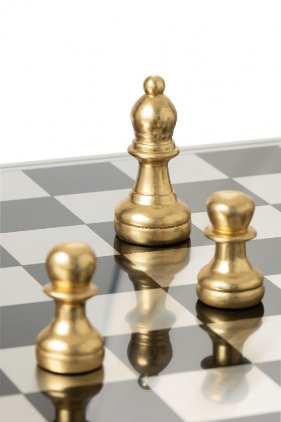 J Line Schaakspel Plateay Polyresin Goudkleurig Wit L61xB61xH14 cm schaakborden JO55334.