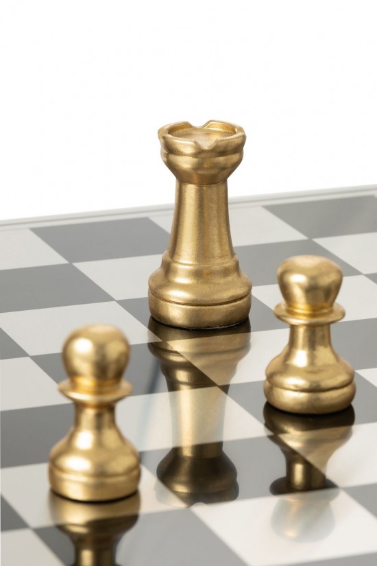 J Line echiquiers en bois Jolipa Echiquier Plateau Polyrésine Doré Blanc.