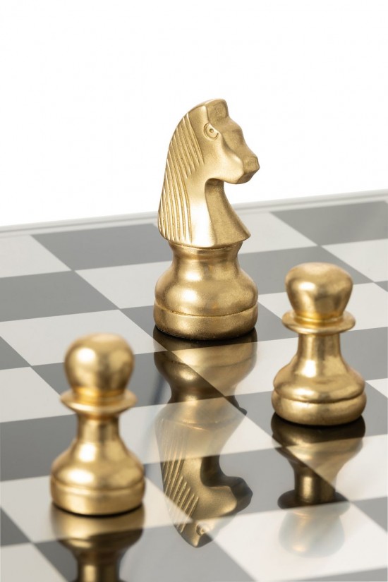 Jline Schaakspel Plateay Polyresin Goudkleurig Wit.